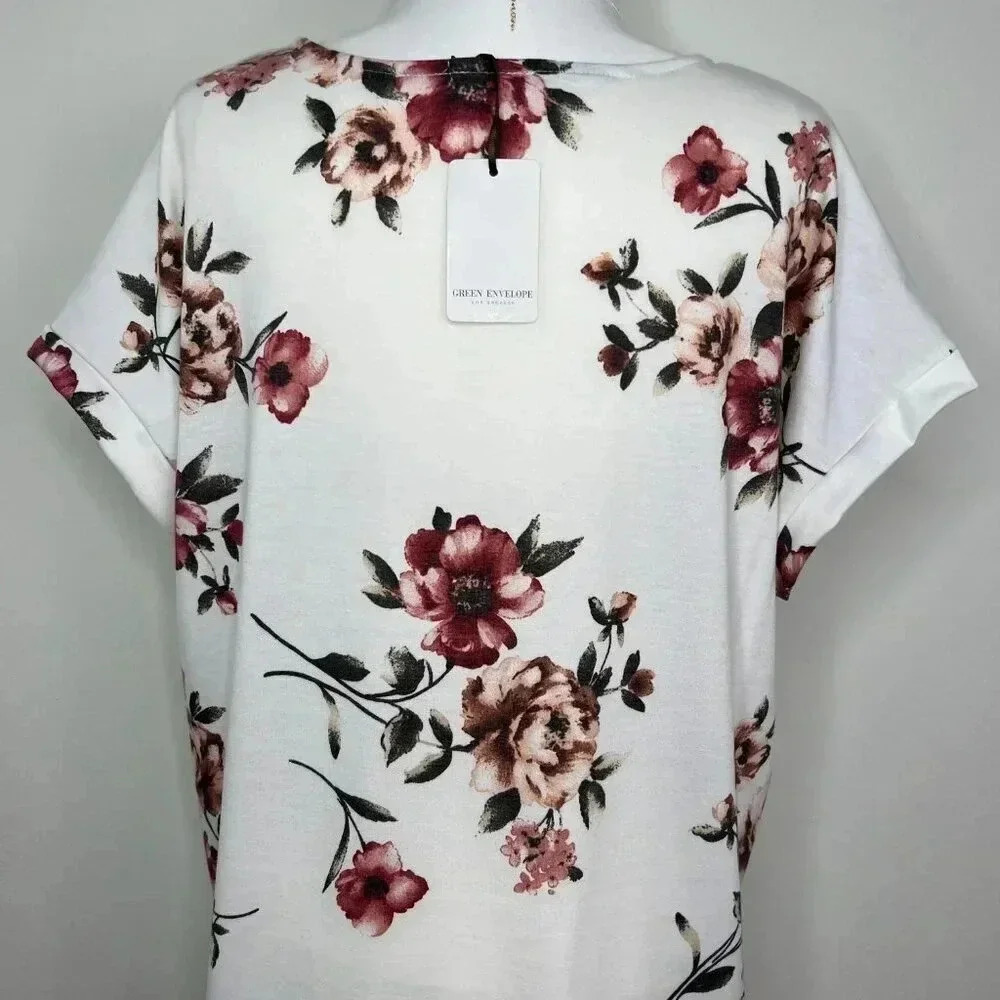 NWT Green Envelope Los Angeles Floral White & Shades Of Pink Blouse Plus 1X - Picture 7 of 7